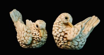 Pair Of Hand Painted Dove Figurines With Golden Accents