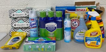 Great Assortment Of Cleaning Products Including Lysol, Baby Wipes And More