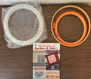 Lot Of Embroidered Hoops W/ Embroidery Guide Book