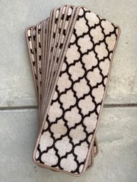 Set Of 12 Skid-Resistant Carpet Stair Treads - Moroccan Trellis Lattice - Vanilla Cream & Brown