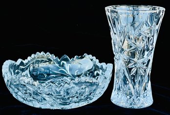 Vintage Brilliant Cut Glass Bowl & Vase