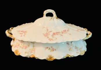 Haviland Limoges NORMA Round Vegetable Bowl With Bow Finial C. 1900