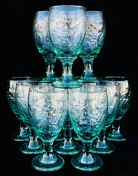 Set Of 12 Vintage Libbey Glass Orchard Fruit Green Water Goblets-16 Oz