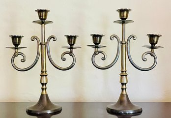 Pair Of Vintage 3 Arm Brass Candelabra