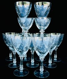 11 Duncan Miller Starlight Cut Water Goblets & 2 Dessert Cups