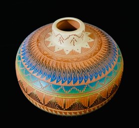 2003 Navajo Etched Pottery Vase Signed By Artist