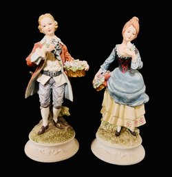 Lefton China Colonial Man And Woman Porcelain Figurines