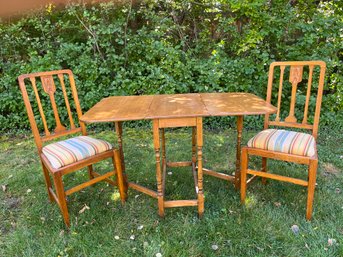 Antique Drop-Leaf Table And Two Matching Chairs