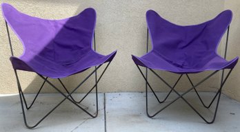 Pair Of Canvas Chairs Incl. Metal Base