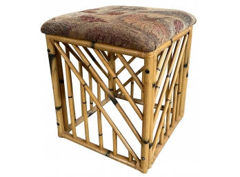 Bamboo Base Stool With Patterned Cushion