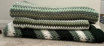 Trio Of Green Crocheted Afghans