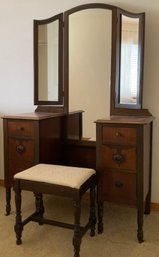 Antique Dovetail Triple Mirror Solid Wood Vanity