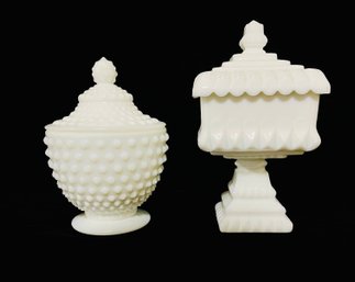Duo Of Vintage Milk Glass Candy Dish And Wedding Bowl