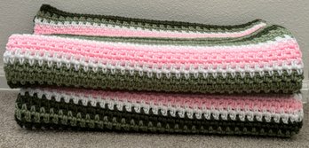 Pair Of Pink & Green Crocheted Afghans