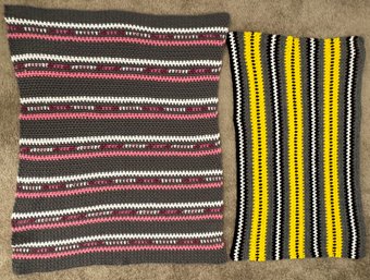 Pair Of Gray/pink & Black/Yellow Crocheted Throws