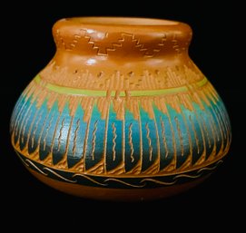 Navajo Etched Pottery Piece, Signed