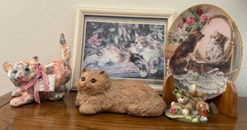 Lot Of Cat Statues, Wall Decor & Decorative Collectors Plate