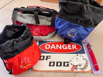 Olly Dog Backpack And Bowls With Warning Sign