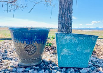 Pair Of Blue Outdoor Pots