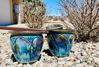 Pair Of Glazed Outdoor Planters