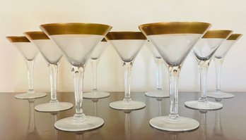 9 Mid Century Modern Dorothy Thorpe 22K Gold Rim Martini Glasses