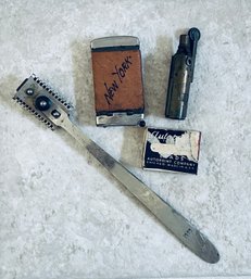 Vintage Razor, Trench Lighter, Lead Box And New York Lighter