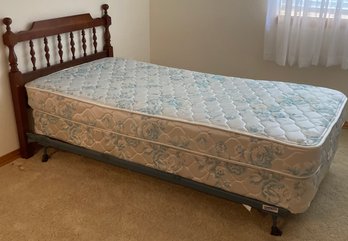 Twin Mattress Bed Incl. Vintage Wooden Headboard And Metal Bed Frame