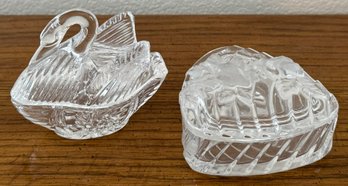 Pair Of Swan & Floral Glass Trinket Jewelry Box