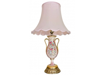 French Porcelain Medium Dark Rose Beckwith Lamp With Scalloped Edge Shade 1 Of 2