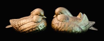 Pair Of Gold Painted Ceramic Doves