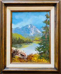 Signed By Artist Mountain Landscape Painting In Frame