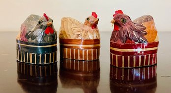 Trio Of Papier Mache Nesting Chicken Boxes