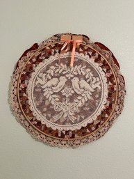 Vintage Two Birds Lace Picture On Round Frame