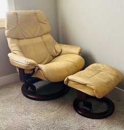 Pale Yellow Stressless Leather Recliner And Ottoman