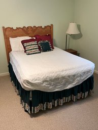 Full Sized Bed Including Vintage Wood Headboard, Metal Frame And Linens