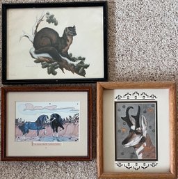 Trio Of Snow, Tahoma, & Brooks Prints Of Antelope, Horses, & Ferret