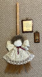 Broomstick Angel Decor & Miniature Hand Painted Wood Plaques