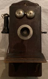Antique Wooden Wall Crank Telephone
