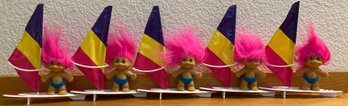 5 PC Lot Of Russ Troll Doll Wind Surfer Hot Pink  Hair Figurine