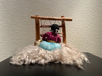 Rug Weaver Doll Figurine With Miniature Loom