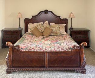 Carved Wood Broyhill Bed And Tempurpedic Mattress - KING