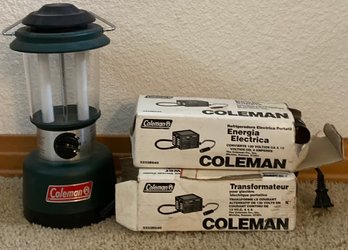 Coleman Lantern And Pair Of Coleman Power Supply In Box