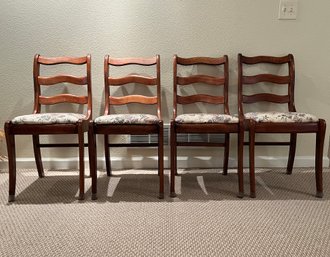 Set Of Four Wooden Ladder Back Chairs With Floral Cushions
