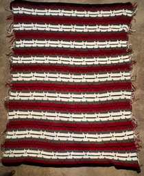 Hand Crocheted White/red/black Blanket