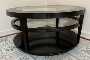 Dark Brown Wood And Glass Circular Coffee Table