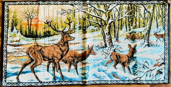 70's Winter Elk Deer Tapestry Rug Made In Italy