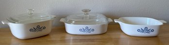 Trio Of Corning Ware Casserole Set W/ Lids