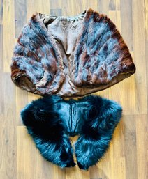 Vintage Genuine Black Fox Fur Wrap & Mink Fur Cape Lined