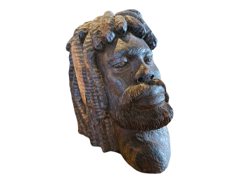 Jamaican Hand Carved Rastafarian Head Made Of Lignum Vitae Exotic Wood