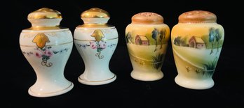 2 Pairs Of Hand Painted Porcelain Salt And Pepper Shakers, Nippon And W.A. Pickard